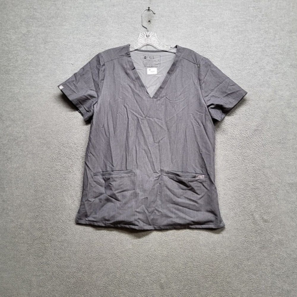 FIGS Women Scrub Top Medium Gray Pocket Scrub Shirt Short Sleeve